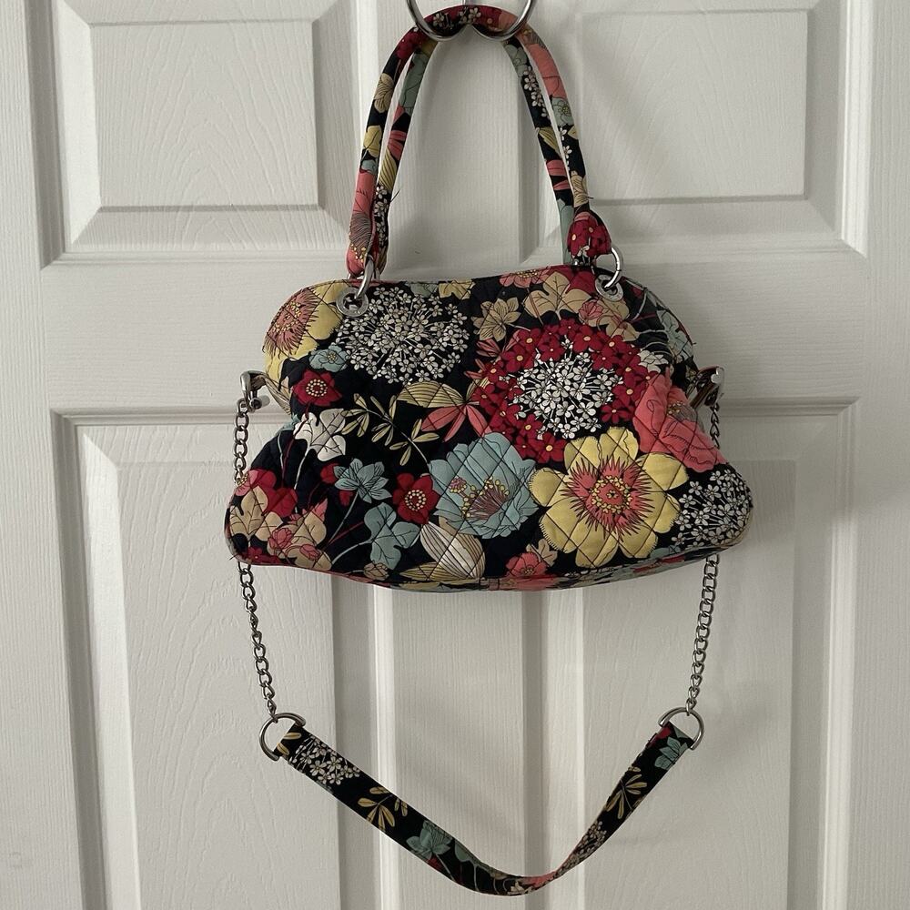Vera Bradley Happy Snails Tote Handbag Chain Shoulder Bag Quilted Floral GUC